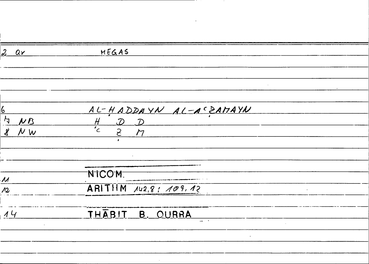 Filecard Nicom.Arithm.0696