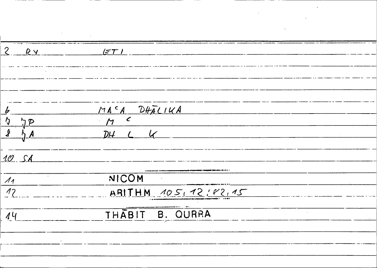 Filecard Nicom.Arithm.1600