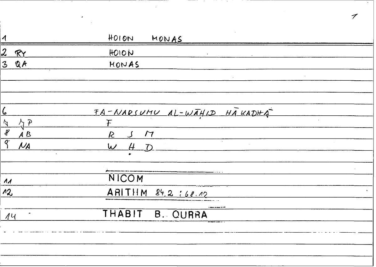 Filecard Nicom.Arithm.1833