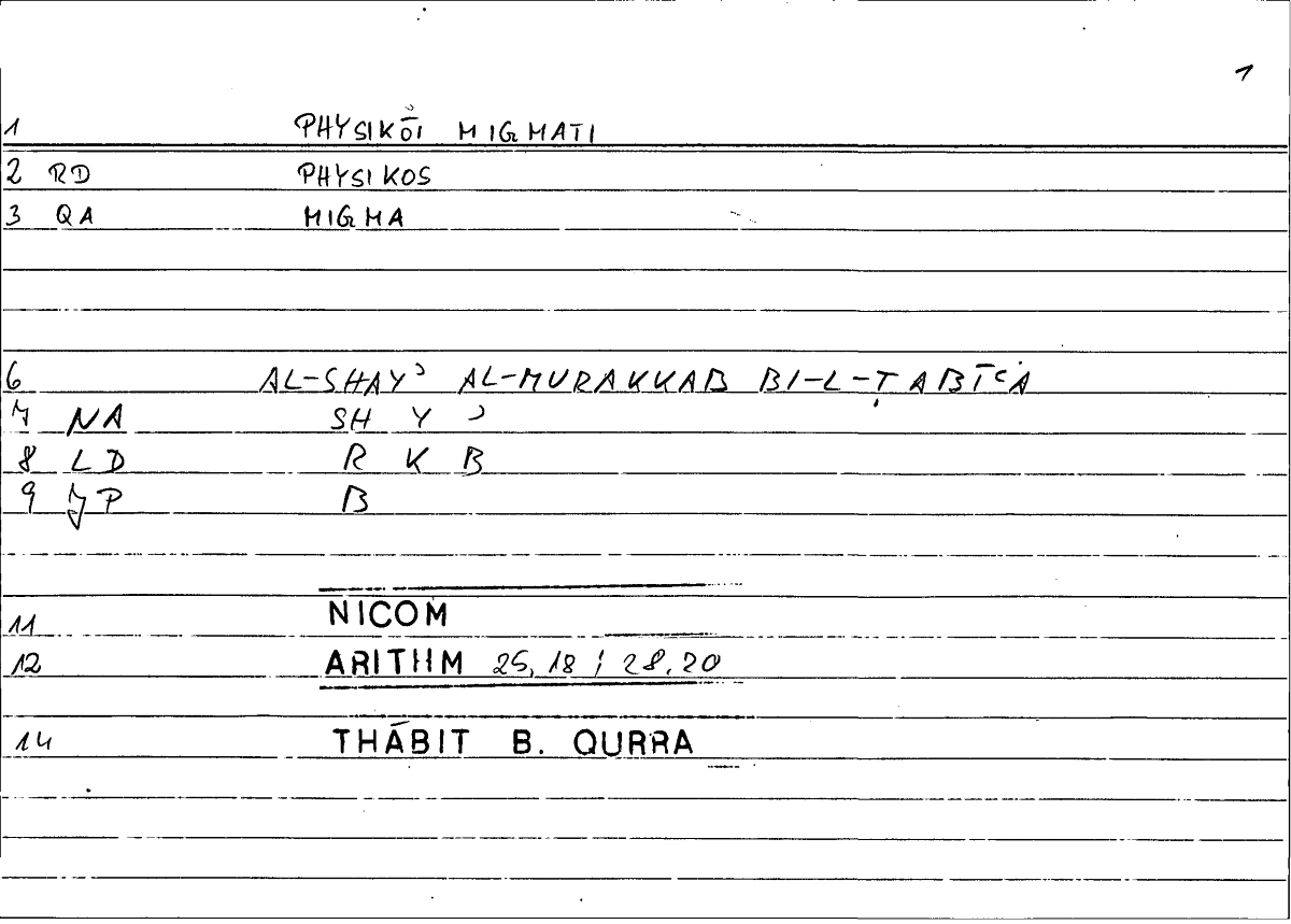 Filecard Nicom.Arithm.1871
