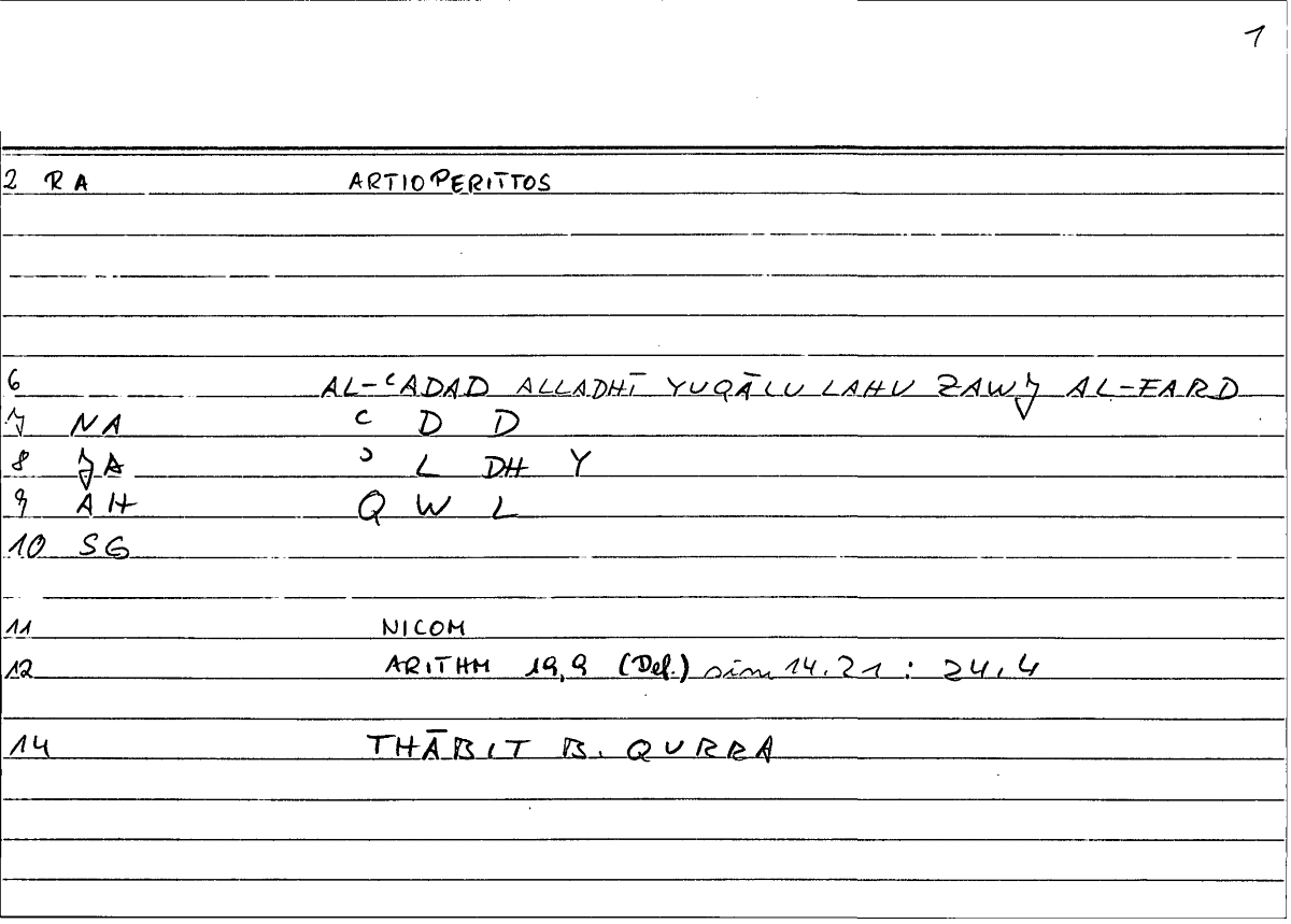 Filecard Nicom.Arithm.1908