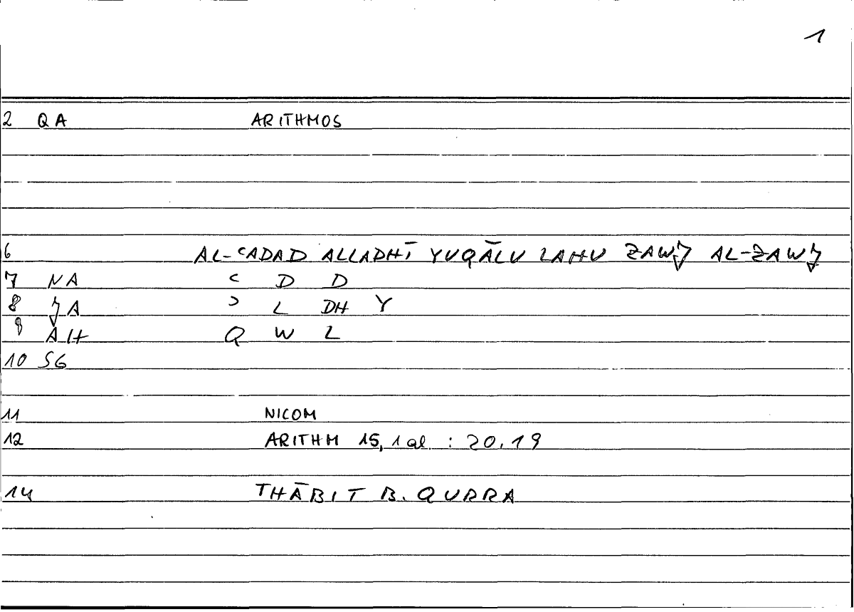 Filecard Nicom.Arithm.1910