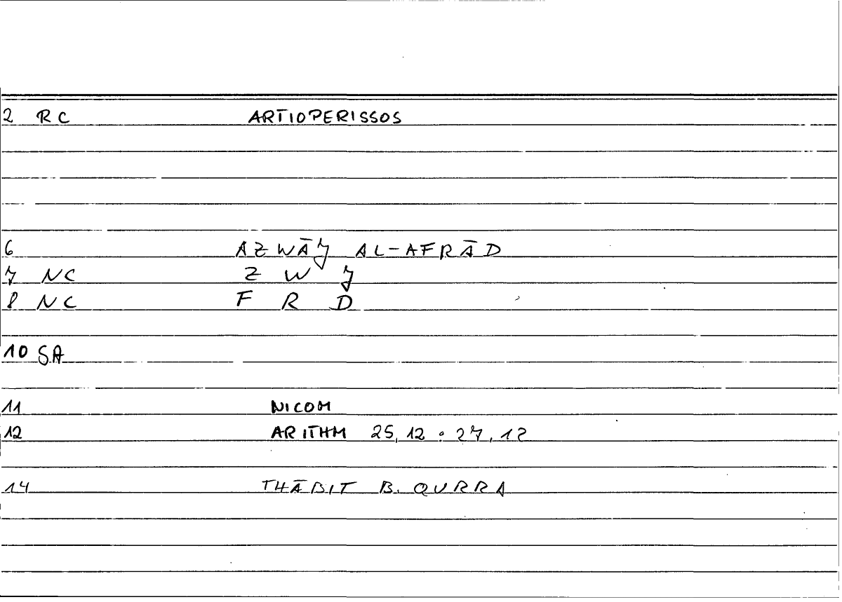 Filecard Nicom.Arithm.1916