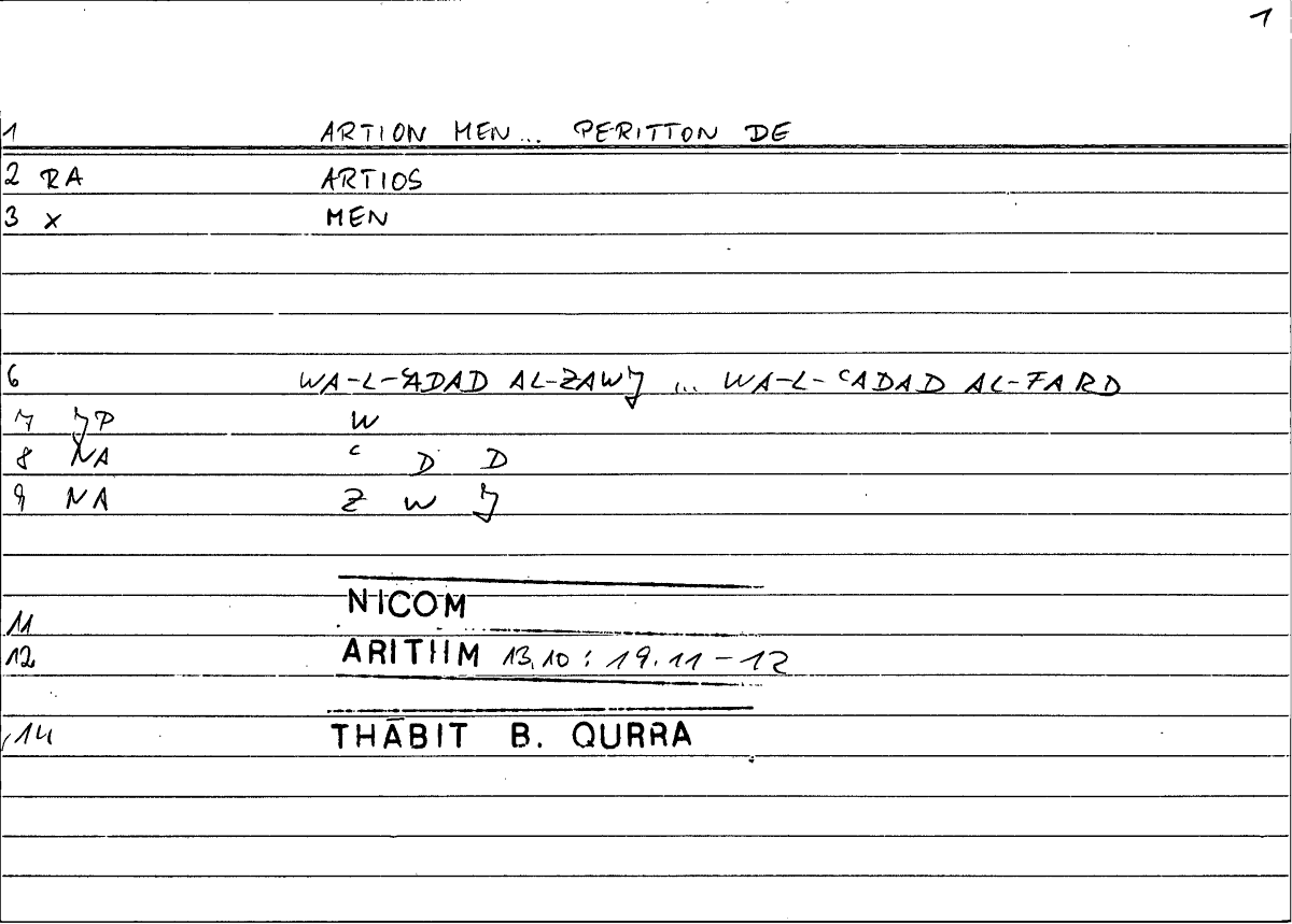 Filecard Nicom.Arithm.1929