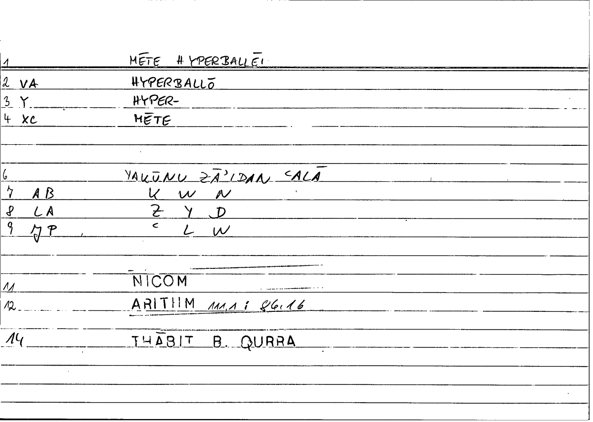 Filecard Nicom.Arithm.1974