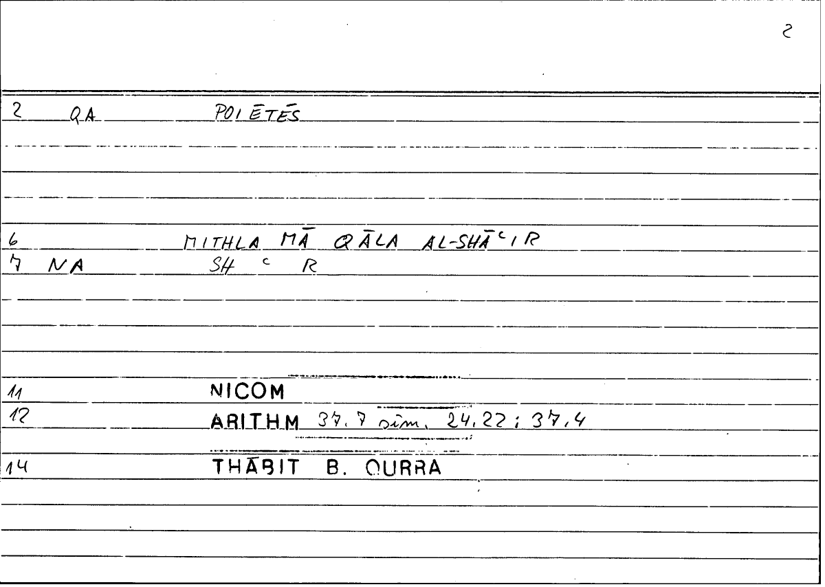 Filecard Nicom.Arithm.2580