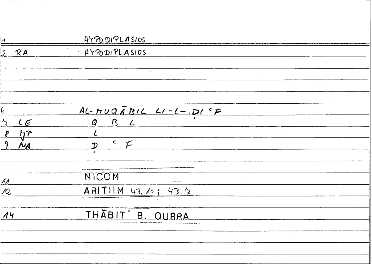 Filecard Nicom.Arithm.2918