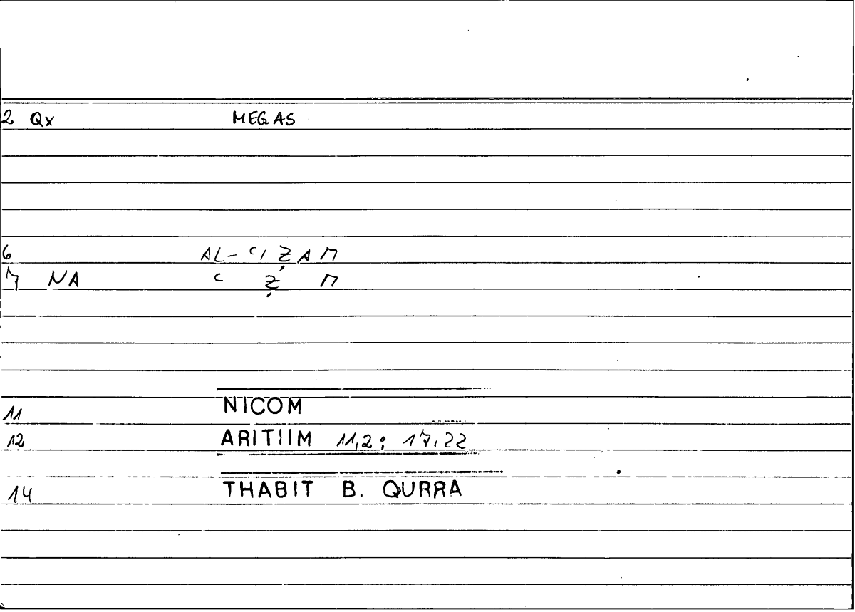 Filecard Nicom.Arithm.3307
