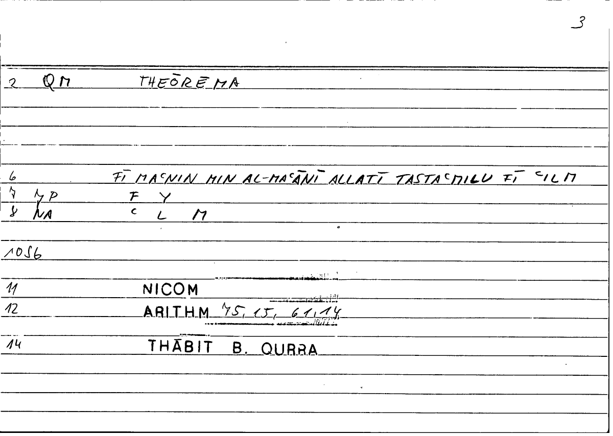 Filecard Nicom.Arithm.3380