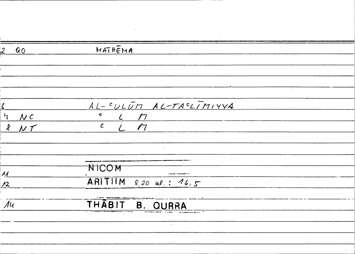 Filecard Nicom.Arithm.3397